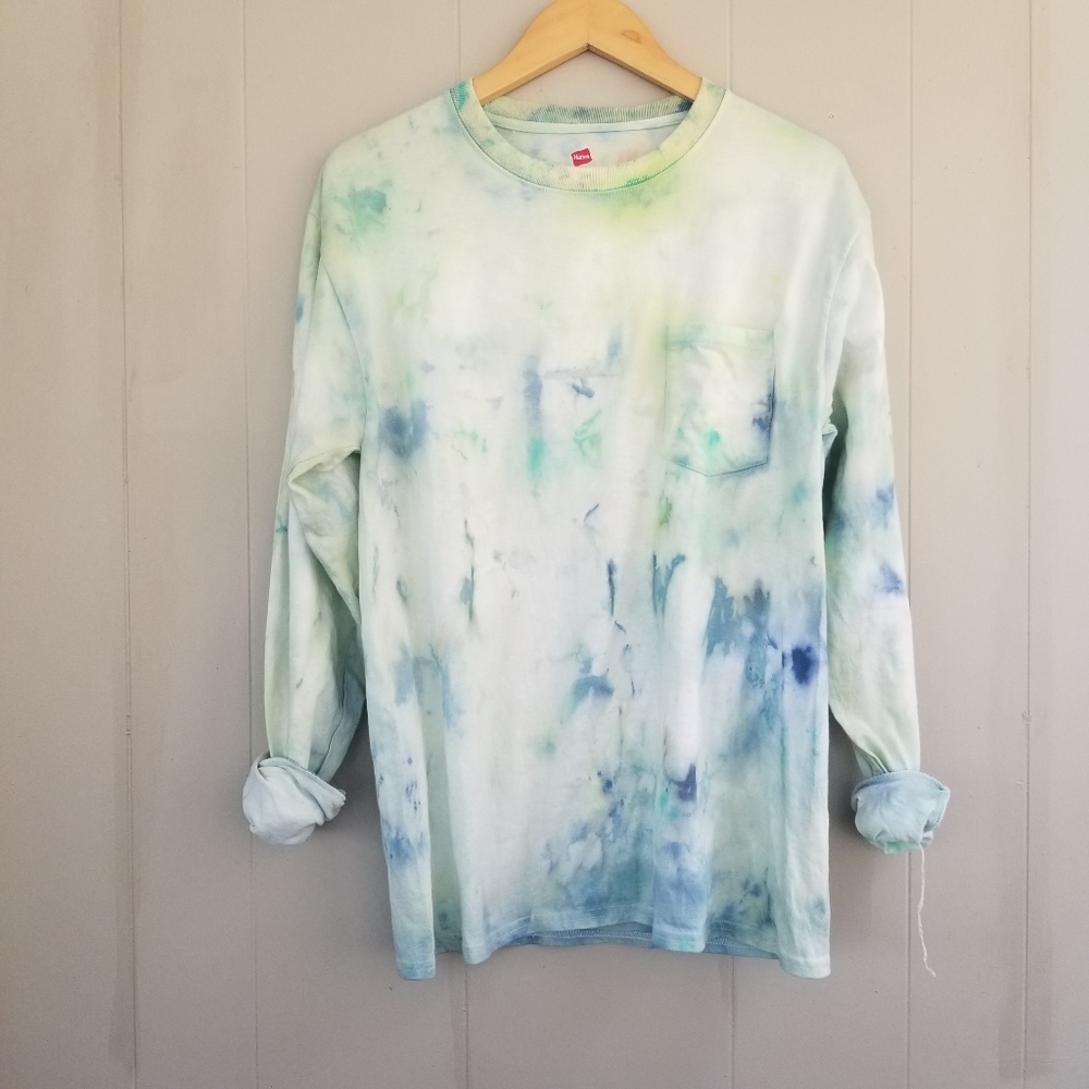 Long sleeve tie dye t shirt yellow green blue M